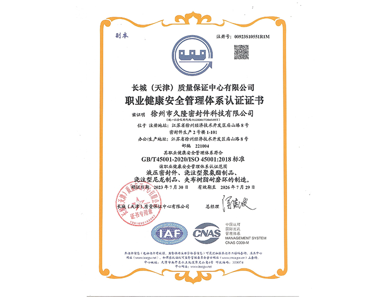 職業健康安全管理體系認證證書中文